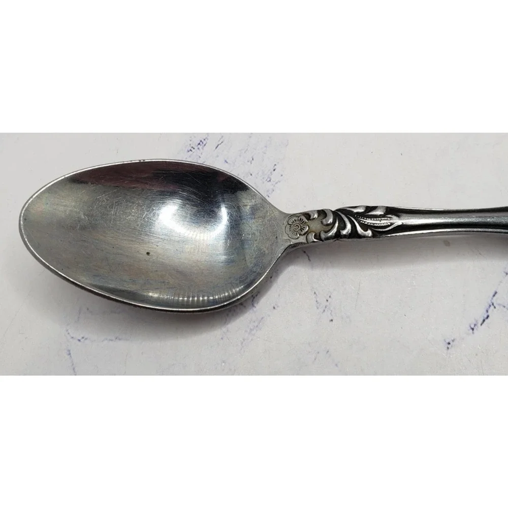 Vintage Interpur Japan Stainless Steel Floral Pattern Mid Century Spoon